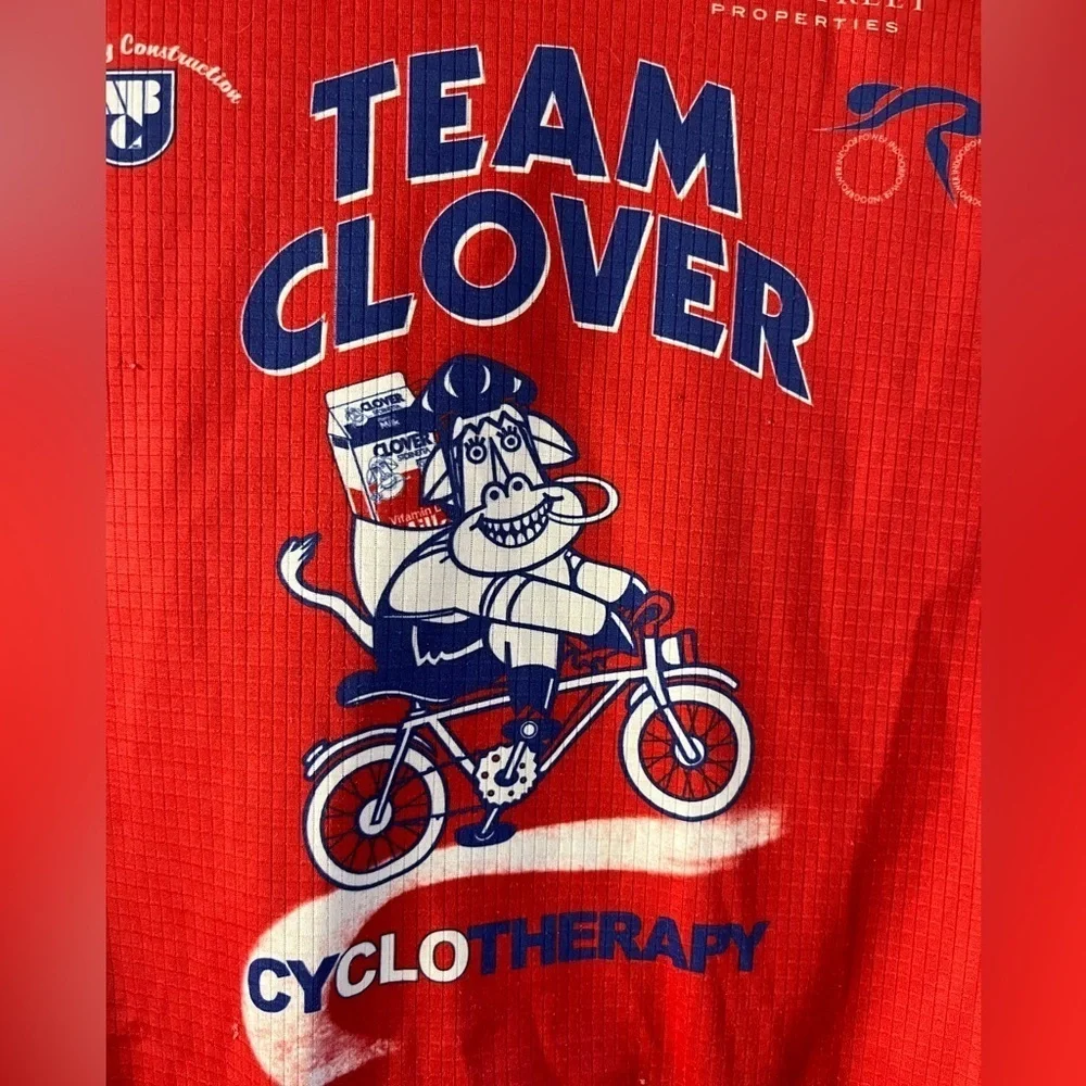 Hincapie Team Clover Cycling Jersey Red Blue Full Zip Long Sleeve Size M